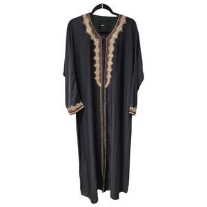 Black Sequin Moroccan Kaftan Long Sleeve Snap Front Dress Size XXL Plus NWOT
